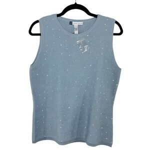 VTG Y2K GAP Italian Merino Wool‎ Sequin Knit Tank Top Blue Sleeveless L Party